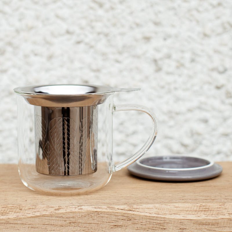 Transparent glass Infuser Mug in Wool Grey
